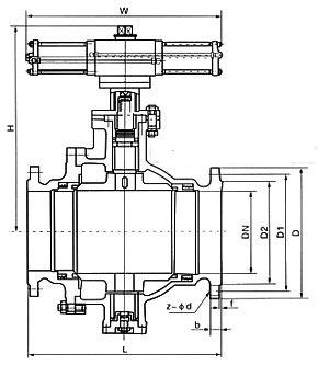 喷煤粉卸灰球阀的主要外形尺寸
