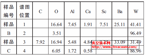 阴极不同区域EDS 成分分析结果