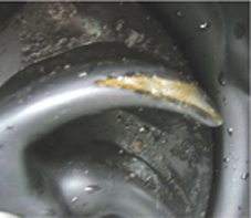 叶轮的橡胶衬里有两处破损