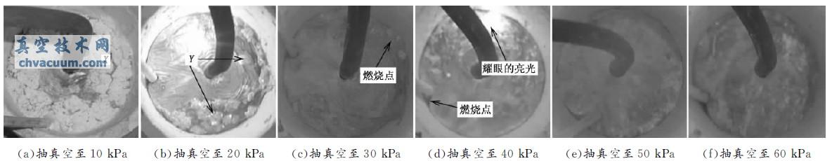 不同真空度条件下液态AZ91D镁合金氧化燃烧的宏观特征