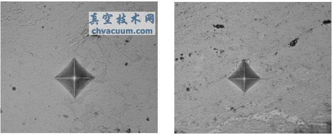 涂层维氏硬度压痕的显微照片